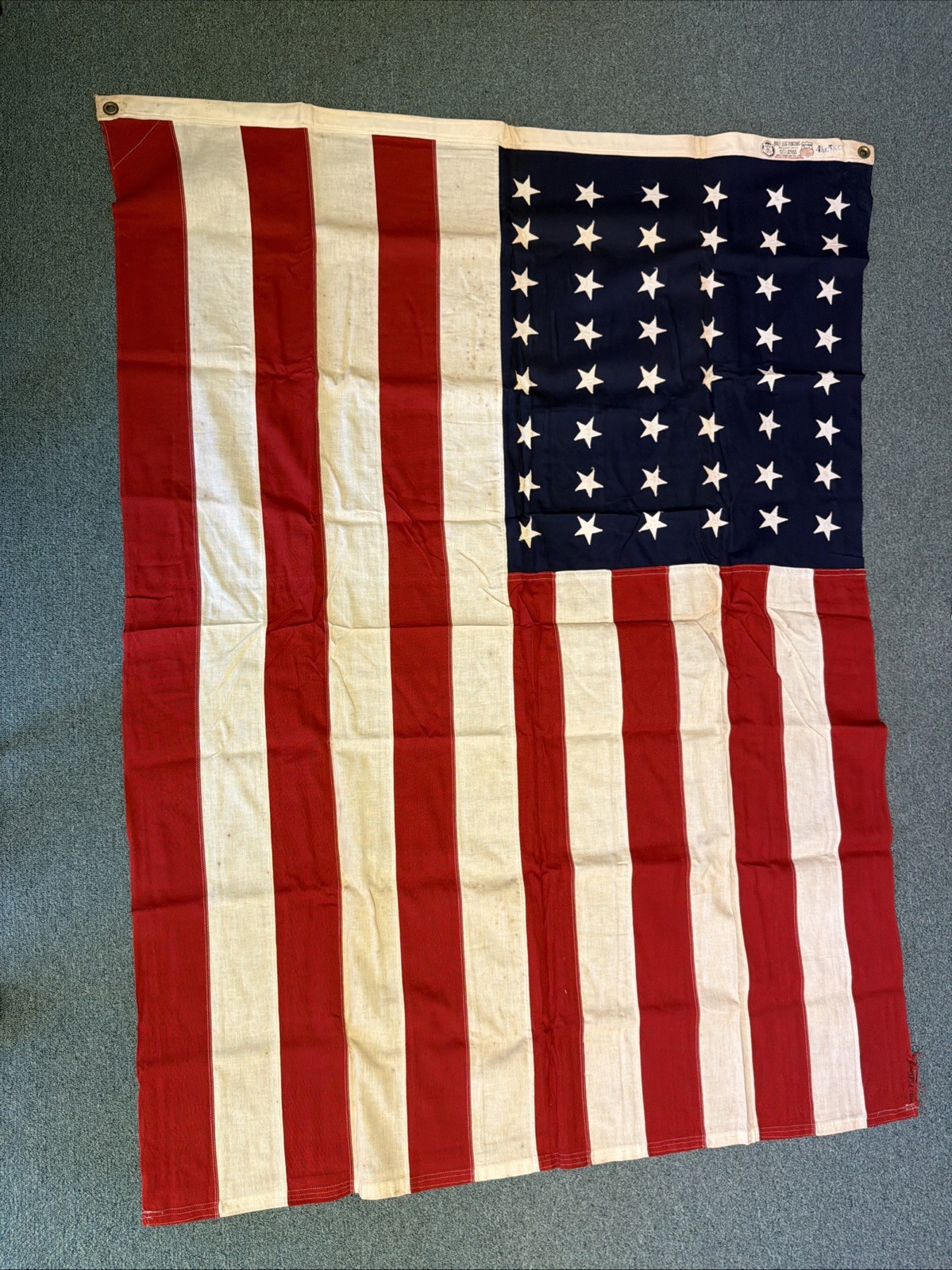 Vintage 48 Star Dettras Bulldog Bunting American Flag 4'1/3x 5’1/2 Stitched USA