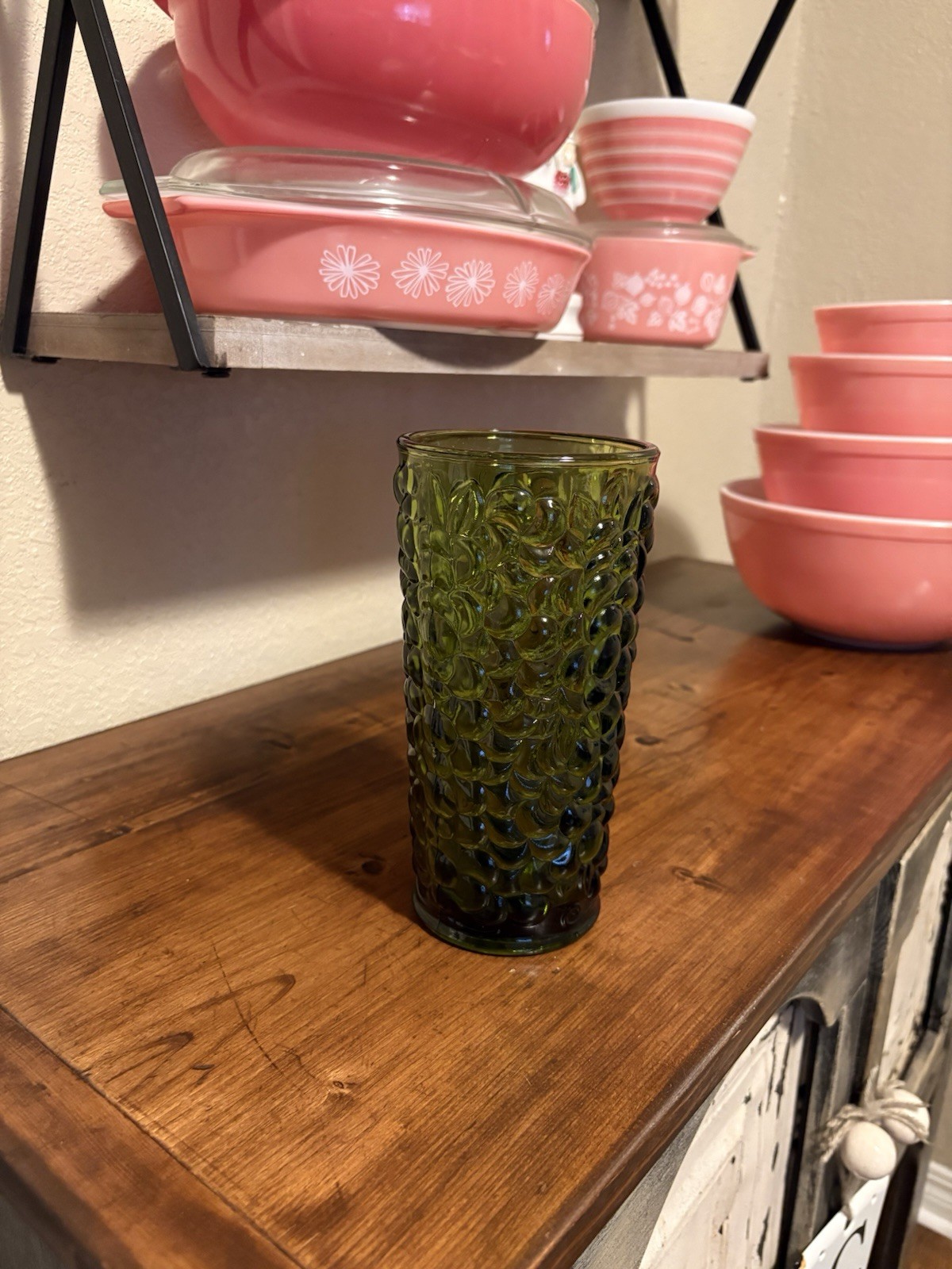 Vintage 60s Avocado Green Indiana Glass Vase
