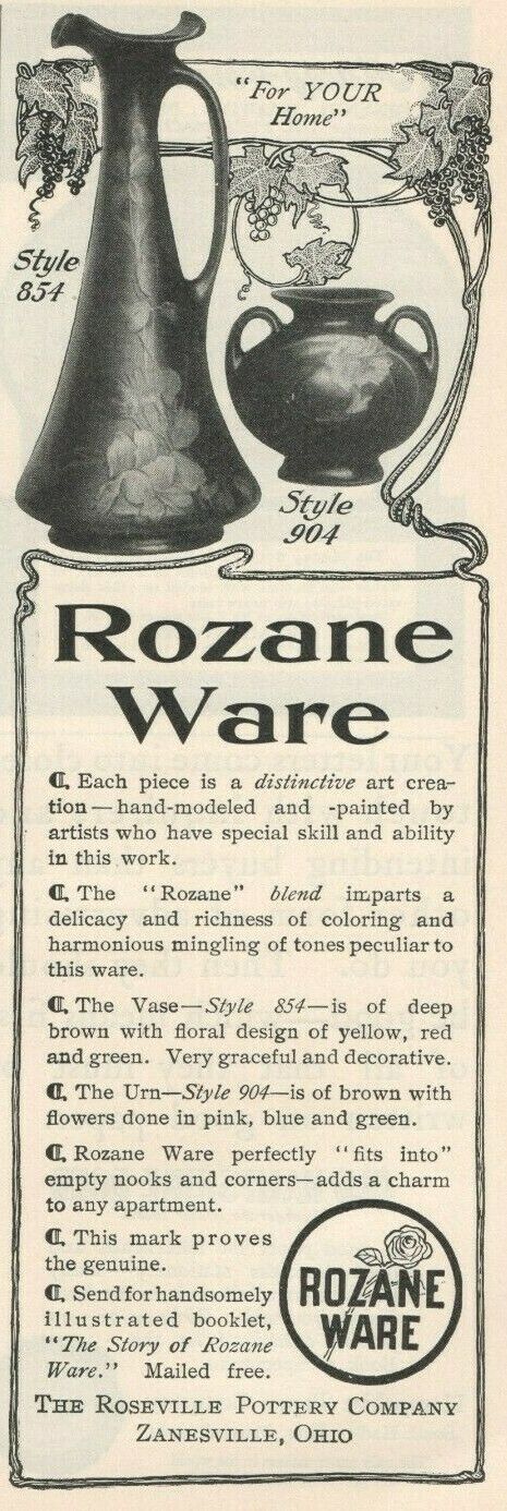 Rozane Ware 1905 Urn Vase Roseville Pottery Zanesville OH Vintage Print Ad