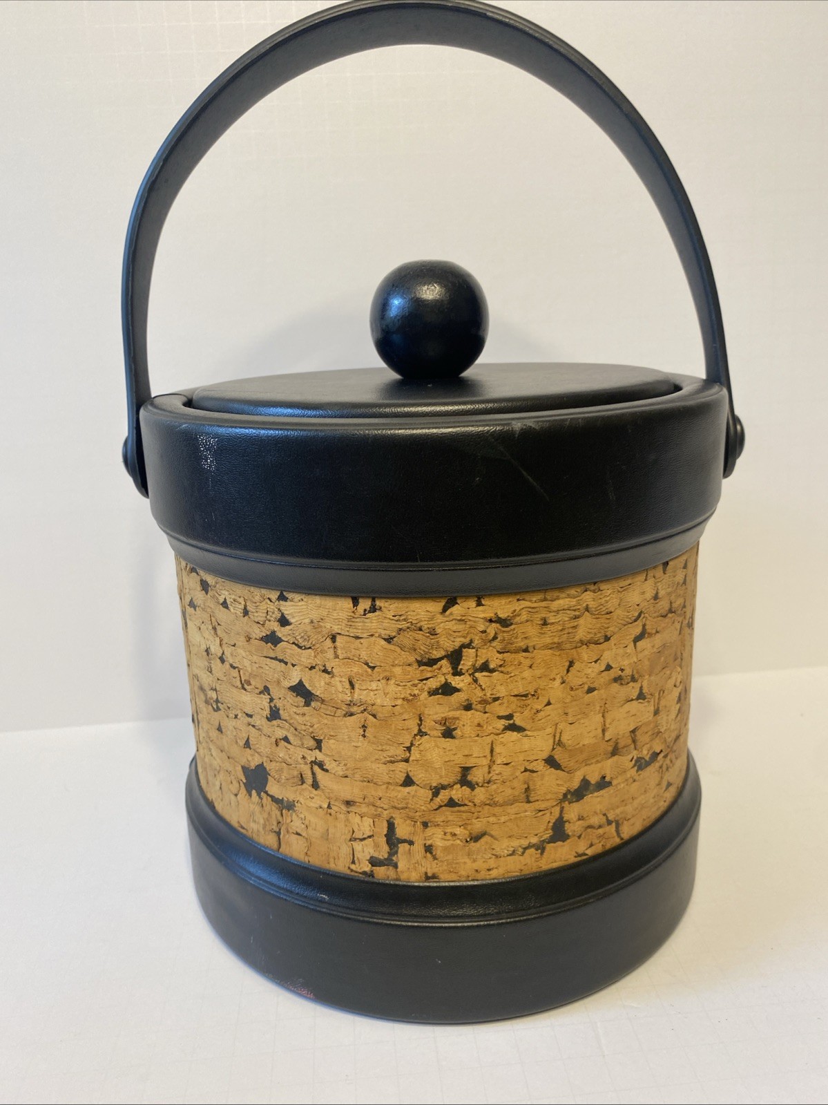 Kraftware Cork Ice Bucket  Insulated Cooler Vintage MCM Barware W/Lid Handle