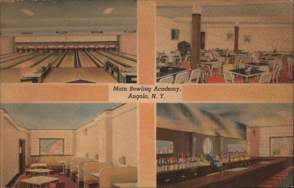 Angola, NY New York Main Bowling Academy Linen Original Vintage Postcard Angola, NY New York Main Bowling Academy Linen Original Vintage Postcard