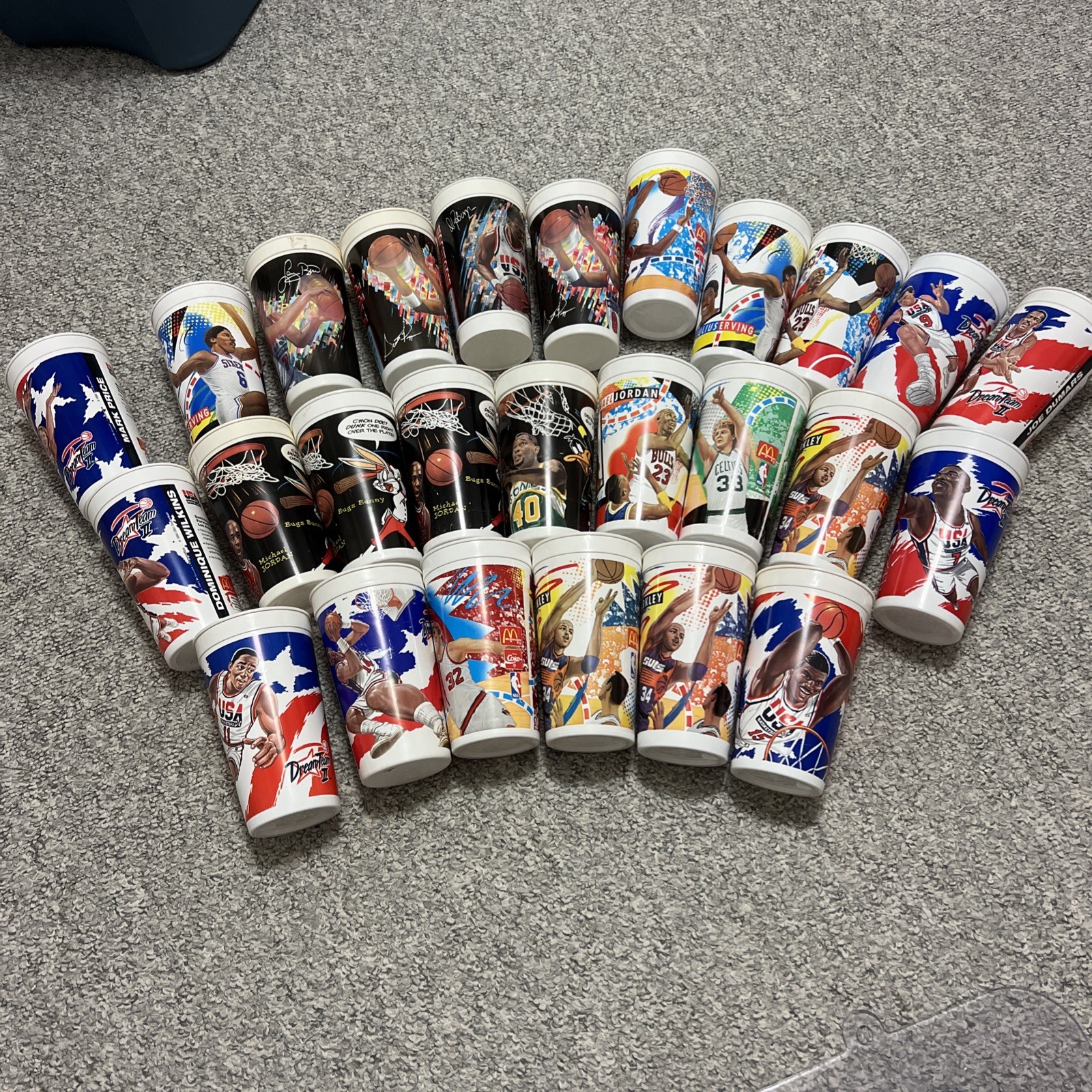 Vintage McDonald\'s NBA Cups 1990\'s Lot of 26 Jordan Bird Magic Dream Team
