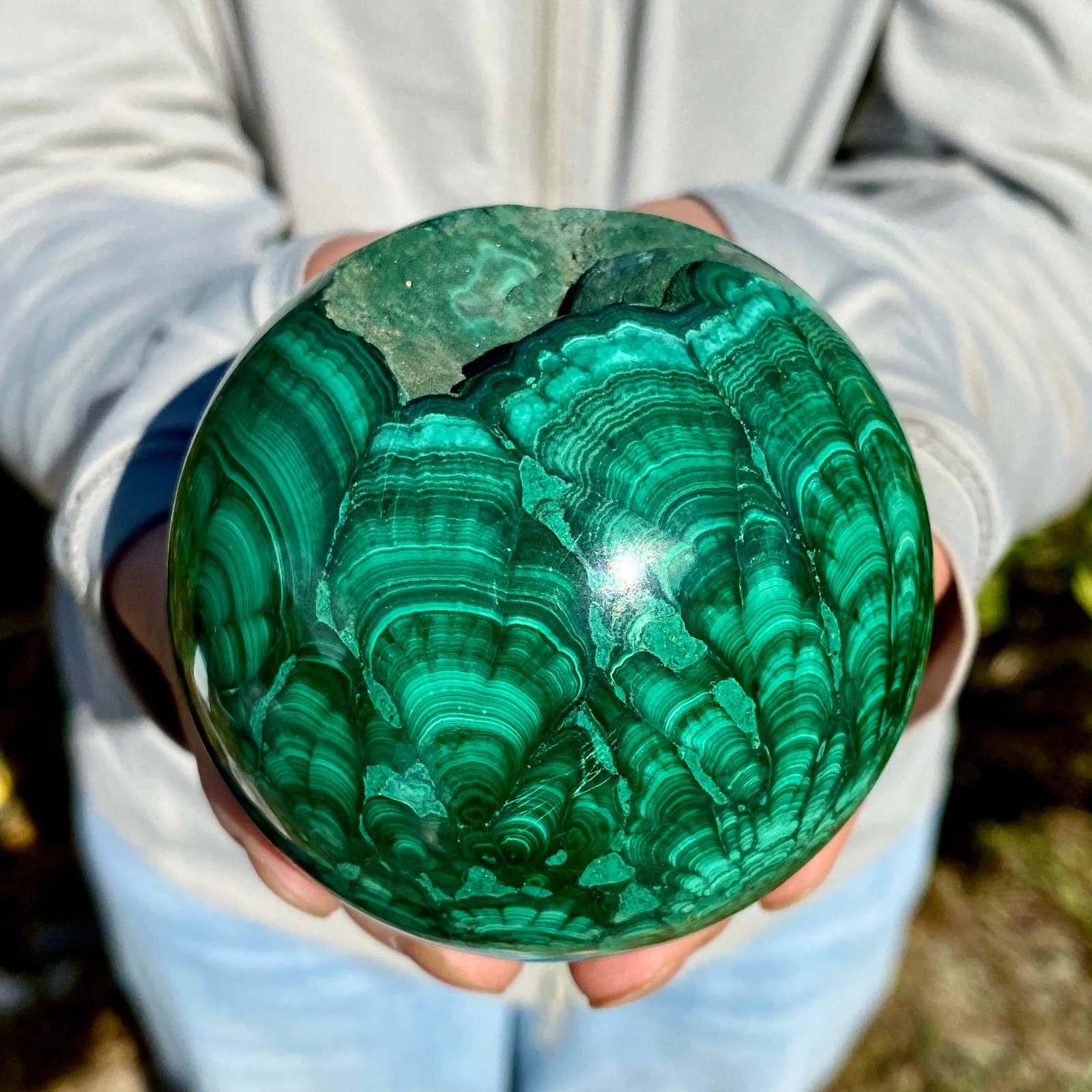 1.85LB Rare Natural Malachite quartz hand Carved sphere Crystal Healing