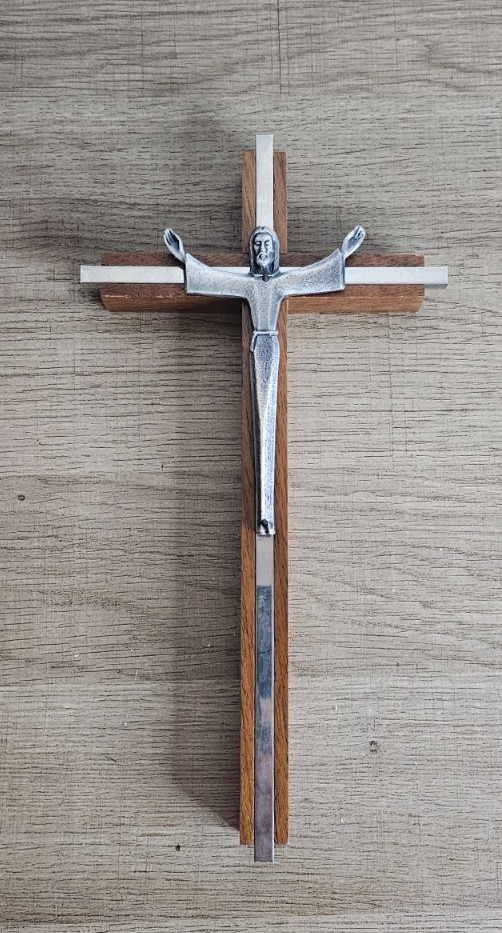 Vintage Crucifix Brass Silver Risen Jesus Christ Wooden Cross 10\