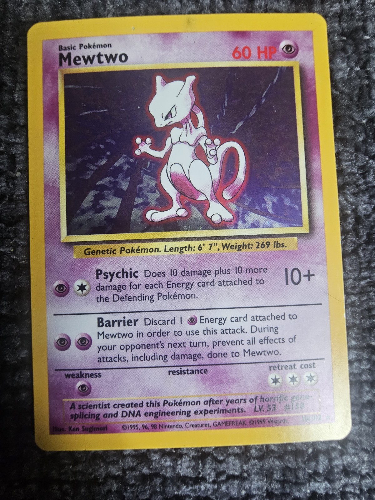 Vintage Rare Pokemon Card Holo Mewtwo 10/102 Base Set 1999 WOTC