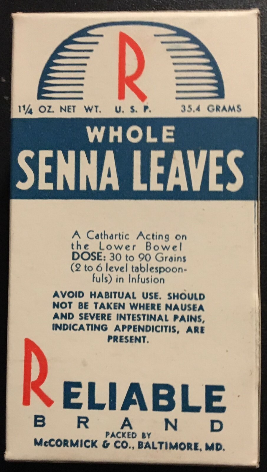 1960's Full Box of Reliable Whole SENNA LEAVES “Vintage NOS Country Store Stock”