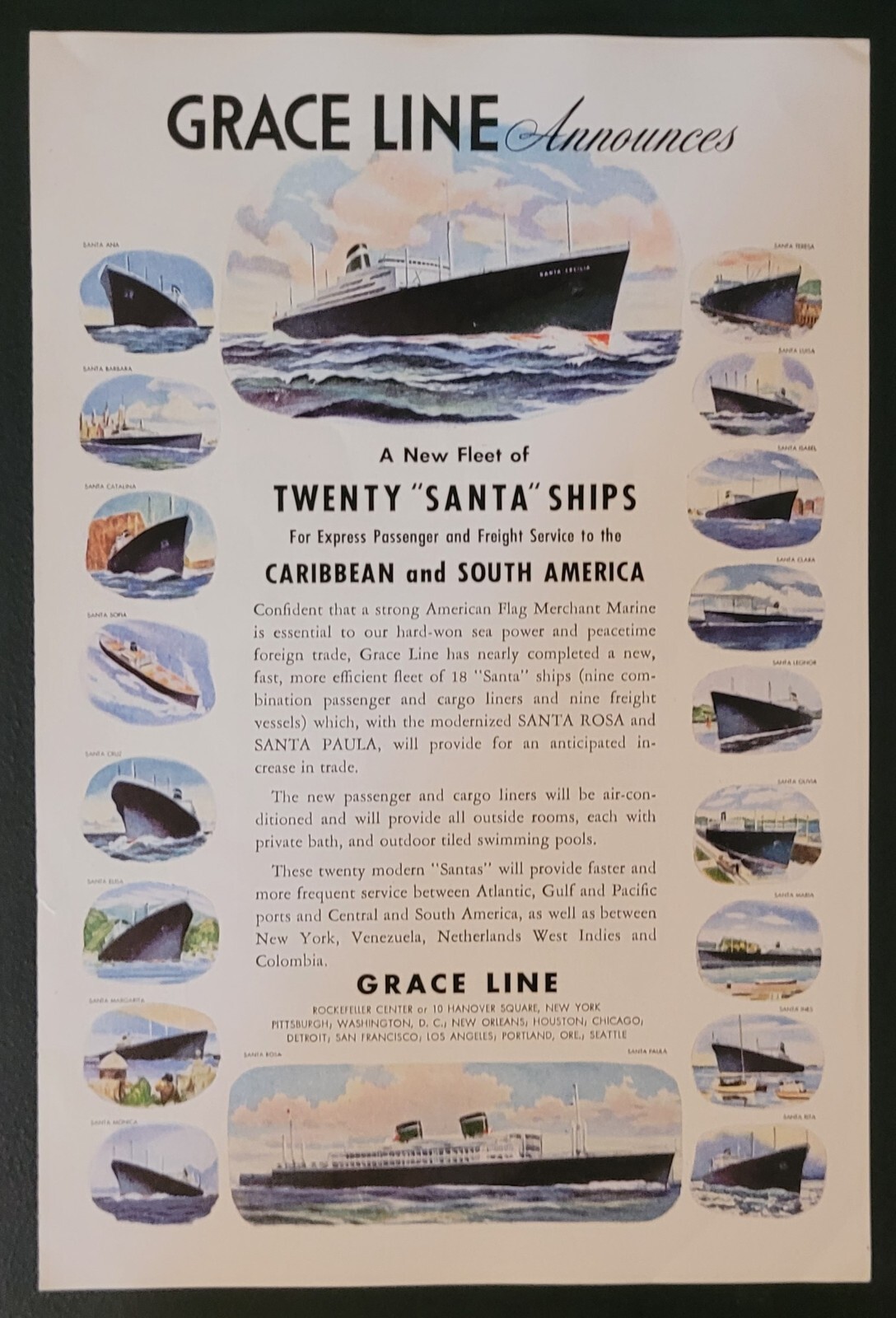1946 Grace Line New Fleet Vintage 7x10\