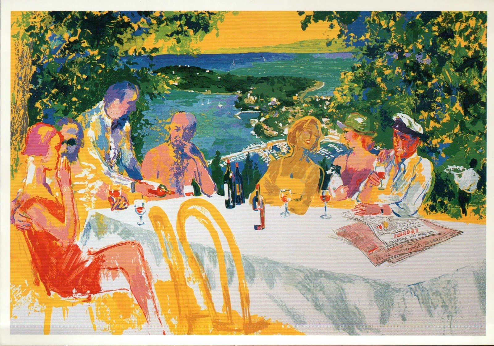 Wine Alfresco by LeRoy Neiman, from Painting, L'Equipe Newspaper -- Art Postcard
