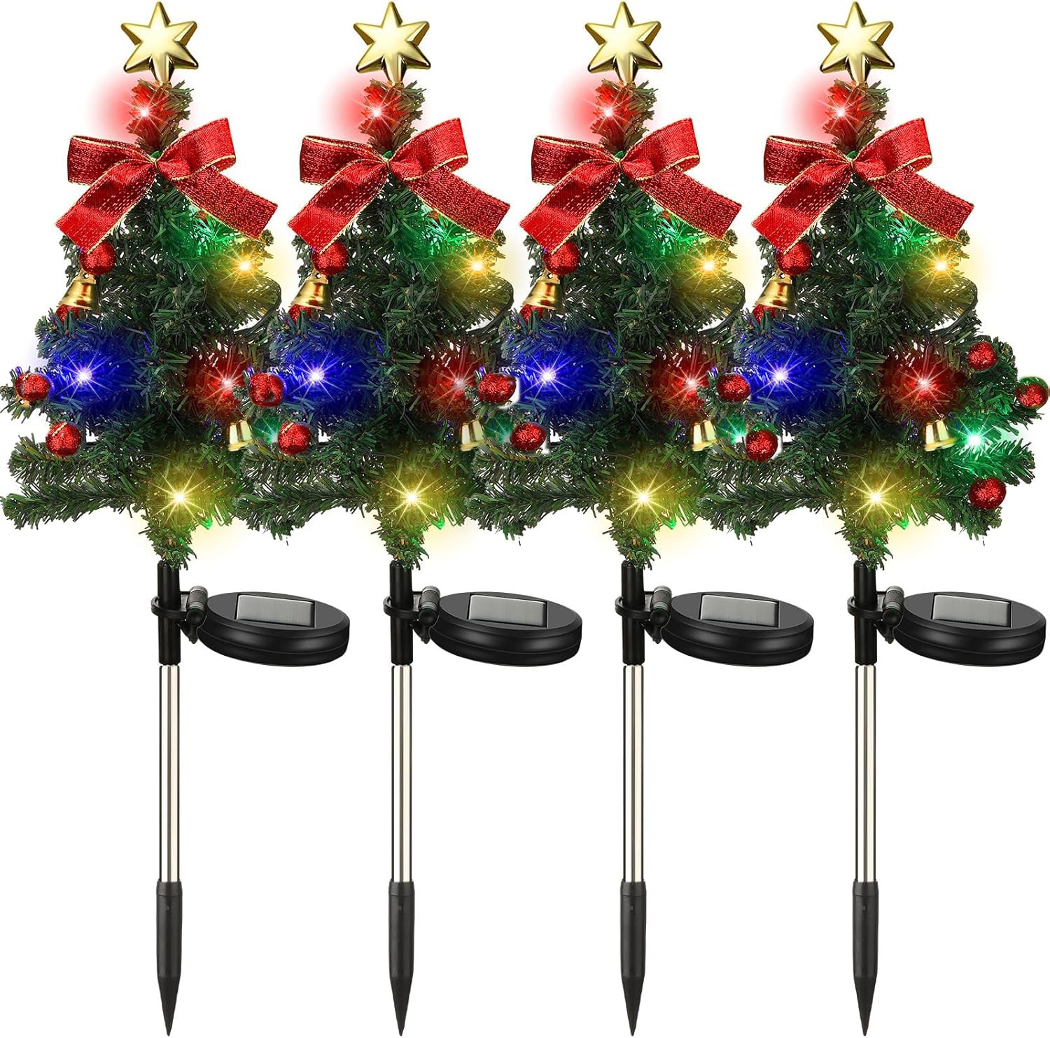 4 Pcs LED Christmas Tree Solar Lights Stake Lamp Path Garden Outdoor Xmas Decor