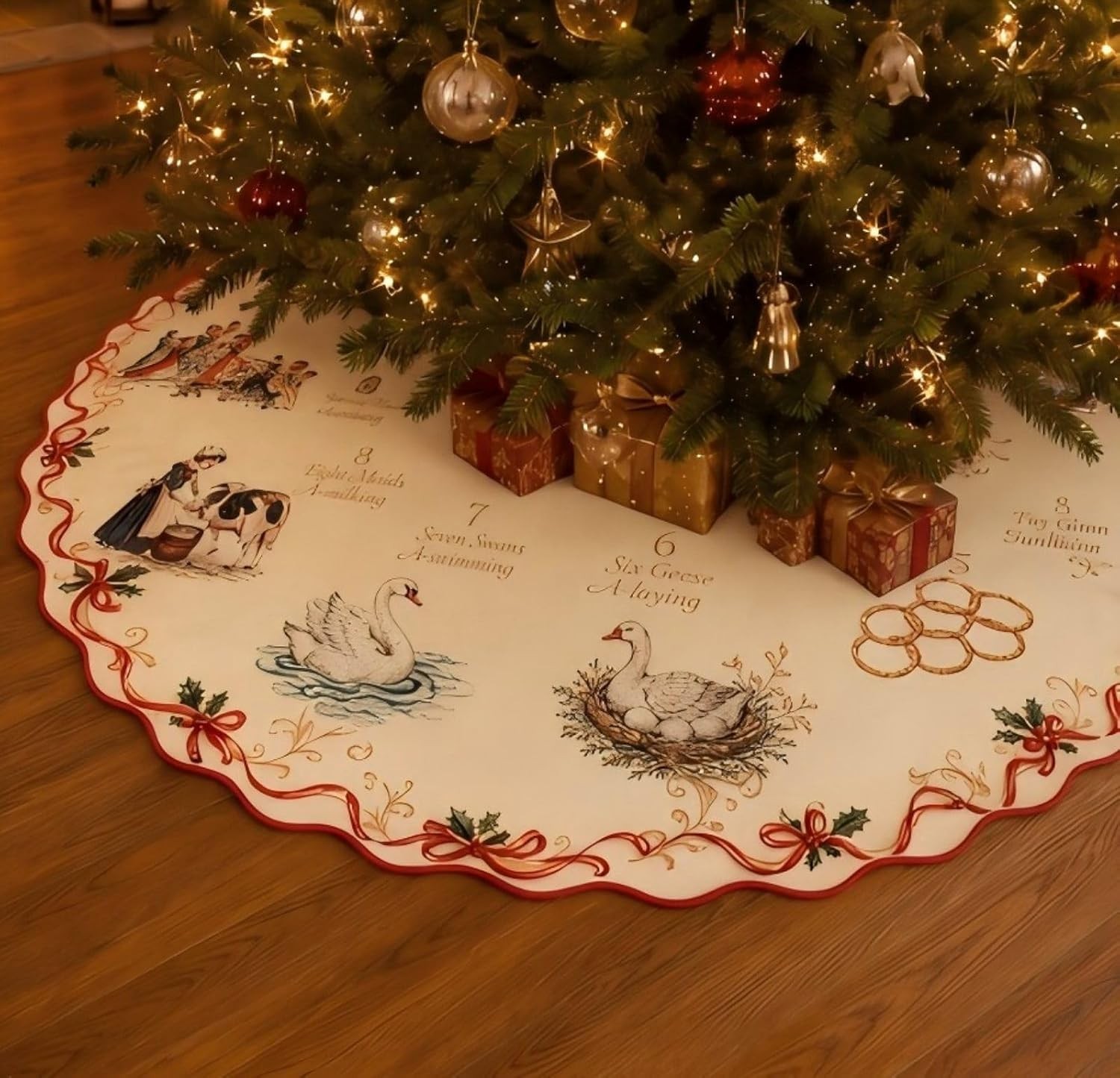 48 Inch Vintage 12 Day of Christmas Tree Skirt 48 Inch Vintage 12 Day of Christmas Tree Skirt