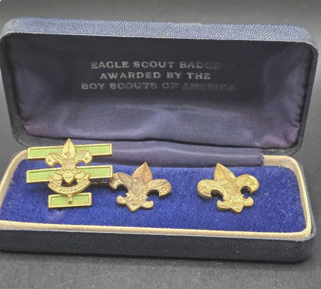 Vintage 1920s BSA Junior Assistant Scoutmaster Pin Set Robbins PAT 1911 Eagle