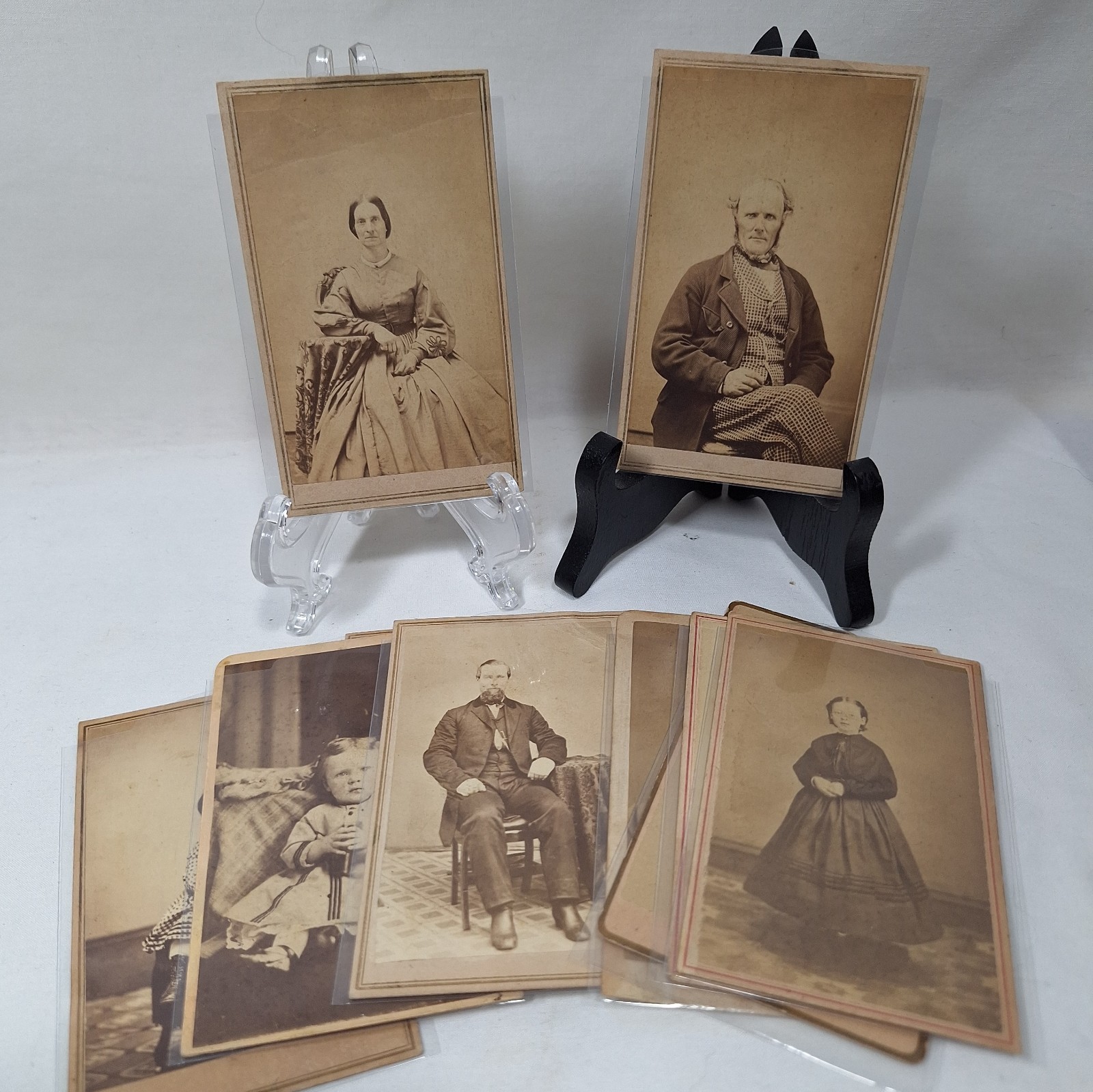 Lot 10 Antique Civil War 1860s CDV Photos Hoop Skirt Fashion Men Mutton Chops WI