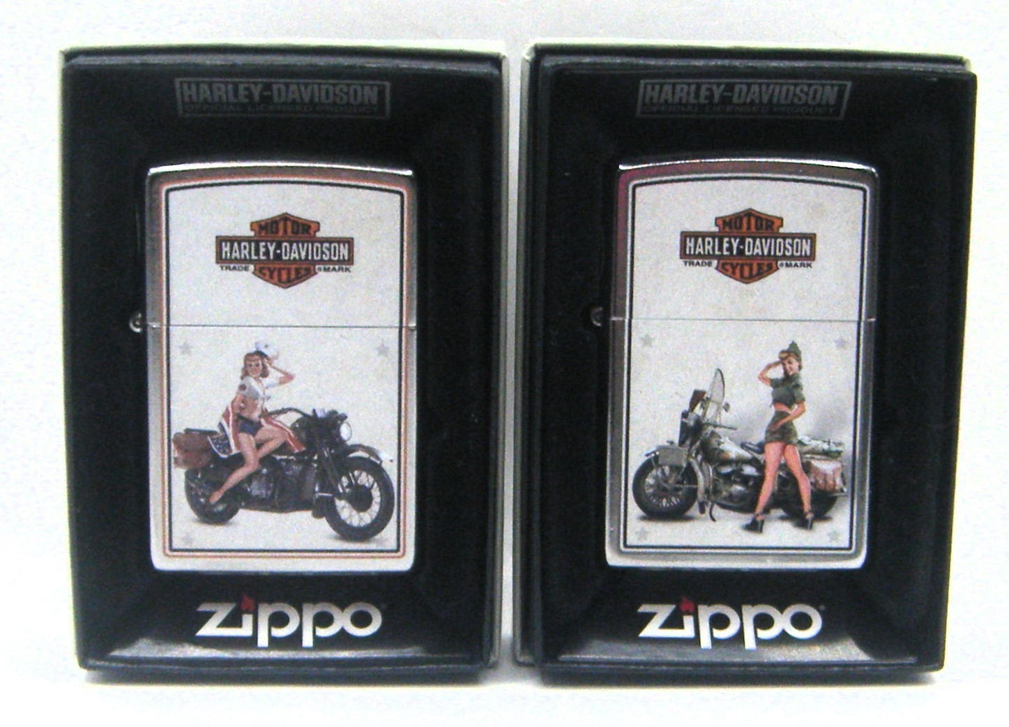 Harley Davidson Zippo WWII US Milatary Pinup Lighter Set Harley Davidson Zippo WWII US Milatary Pinup Lighter Set
