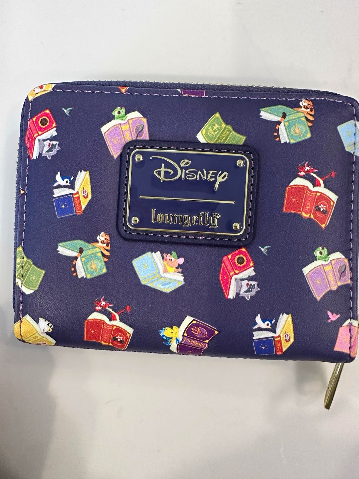 Loungefly Disney Princess Books Pattern Zip Around Wallet Small Purple NWOT