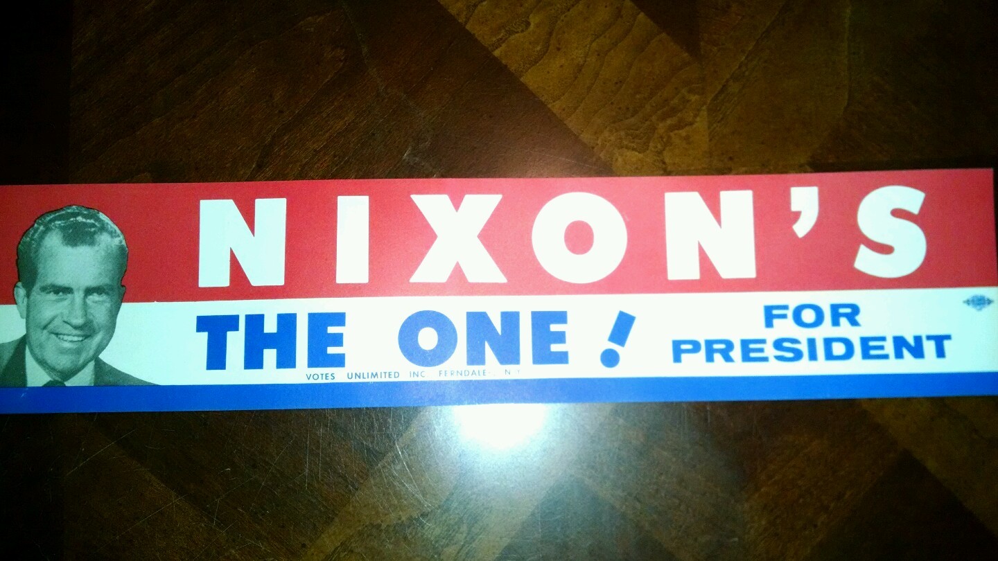 One 1968 Campaign Richard NIXON\'S THE ONE for President Bumper Sticker (4786)