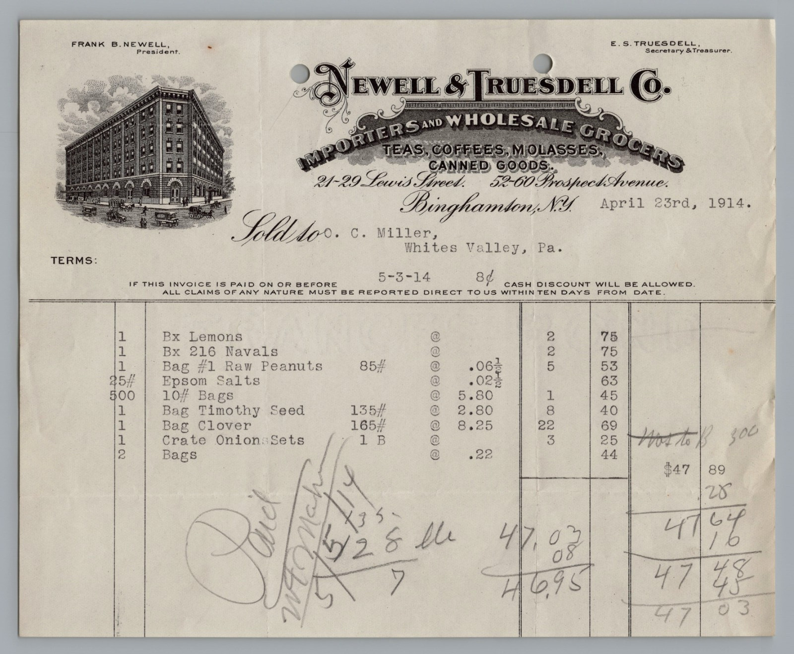 1914 Billhead Newell & Truesdell Co. Coffees, Teas Goods, Binghamton, N.Y. 1914 Billhead Newell & Truesdell Co. Coffees, Teas Goods, Binghamton, N.Y.