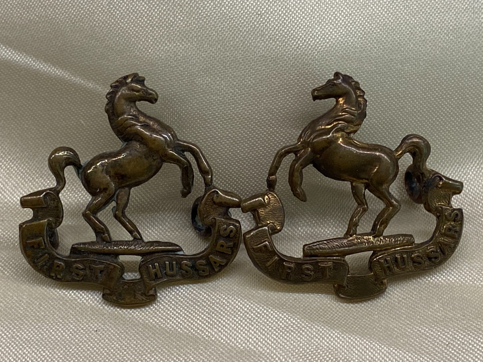 Genuine pair Canadian First Hussars GM Collar badges w/lugs