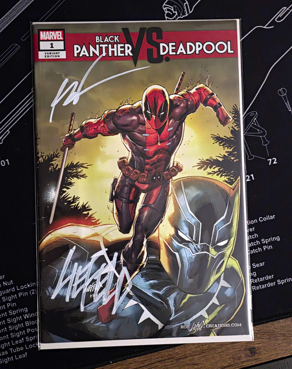 Marvel Black Panther vs Deadpool Rob Liefeld Variant Signed And Chiseled