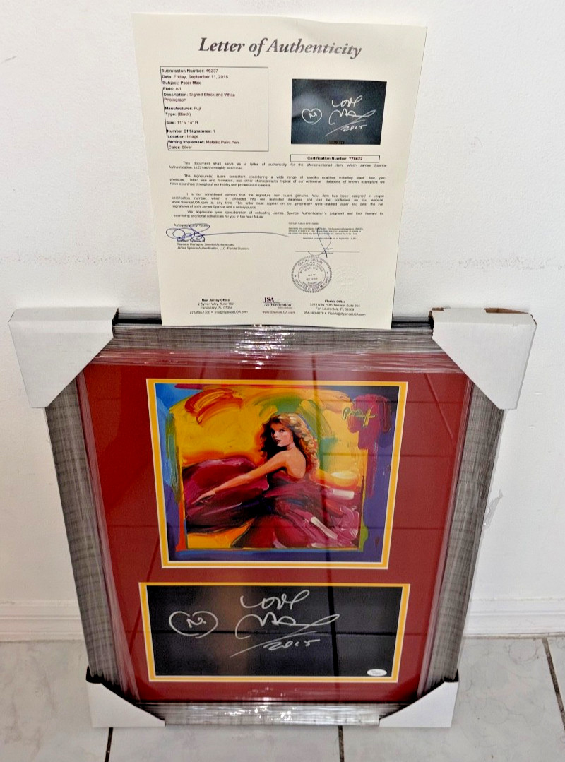 Peter Max Signed Autographed Framed Photo Artist Art Work Taylor Swift 22x11 JSA Peter Max Signed Autographed Framed Photo Artist Art Work Taylor Swift 22x11 JSA