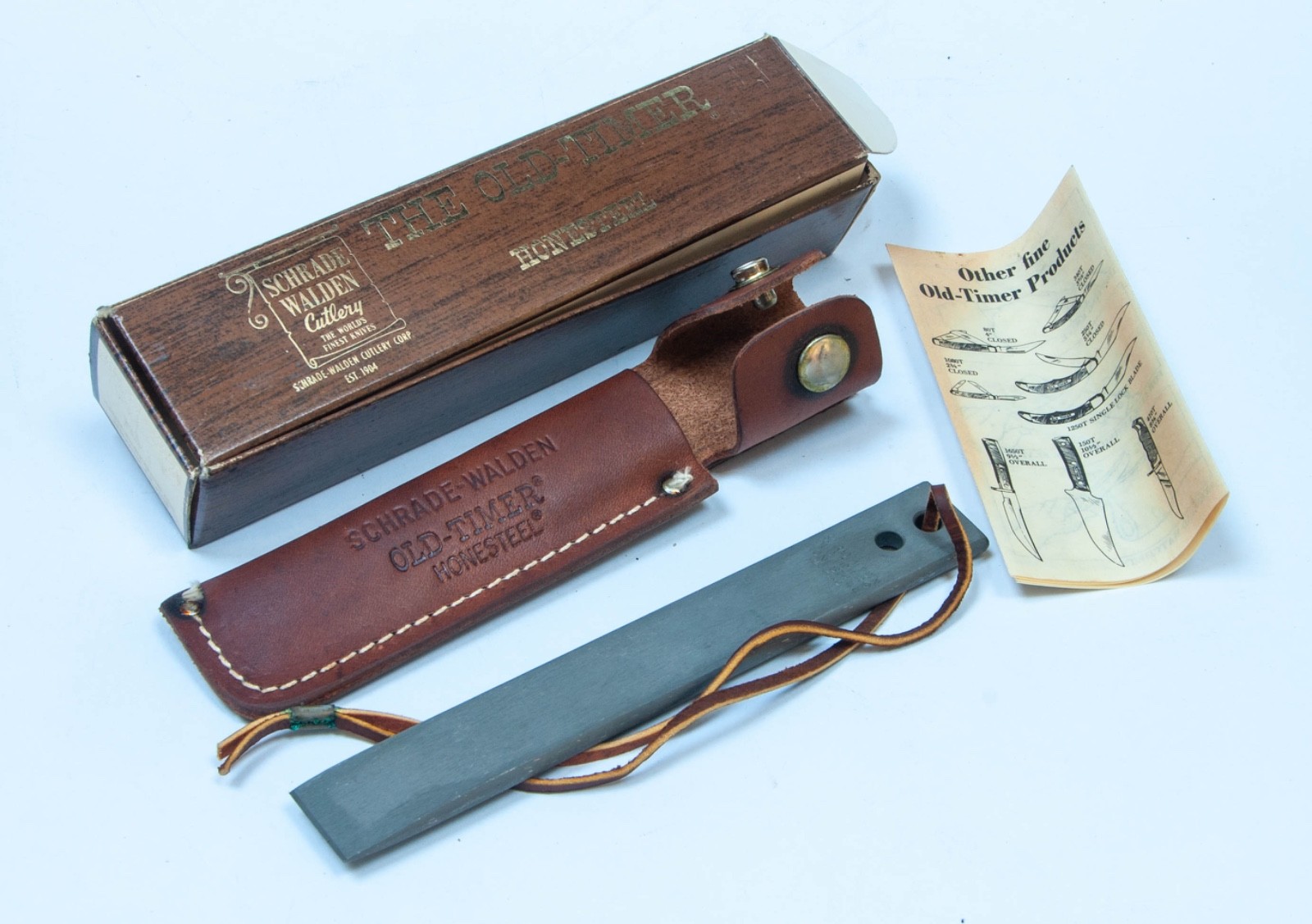 Vintage Schrade Old Timer HS1 Honesteel USA Leather Sheath Box Papers NOS