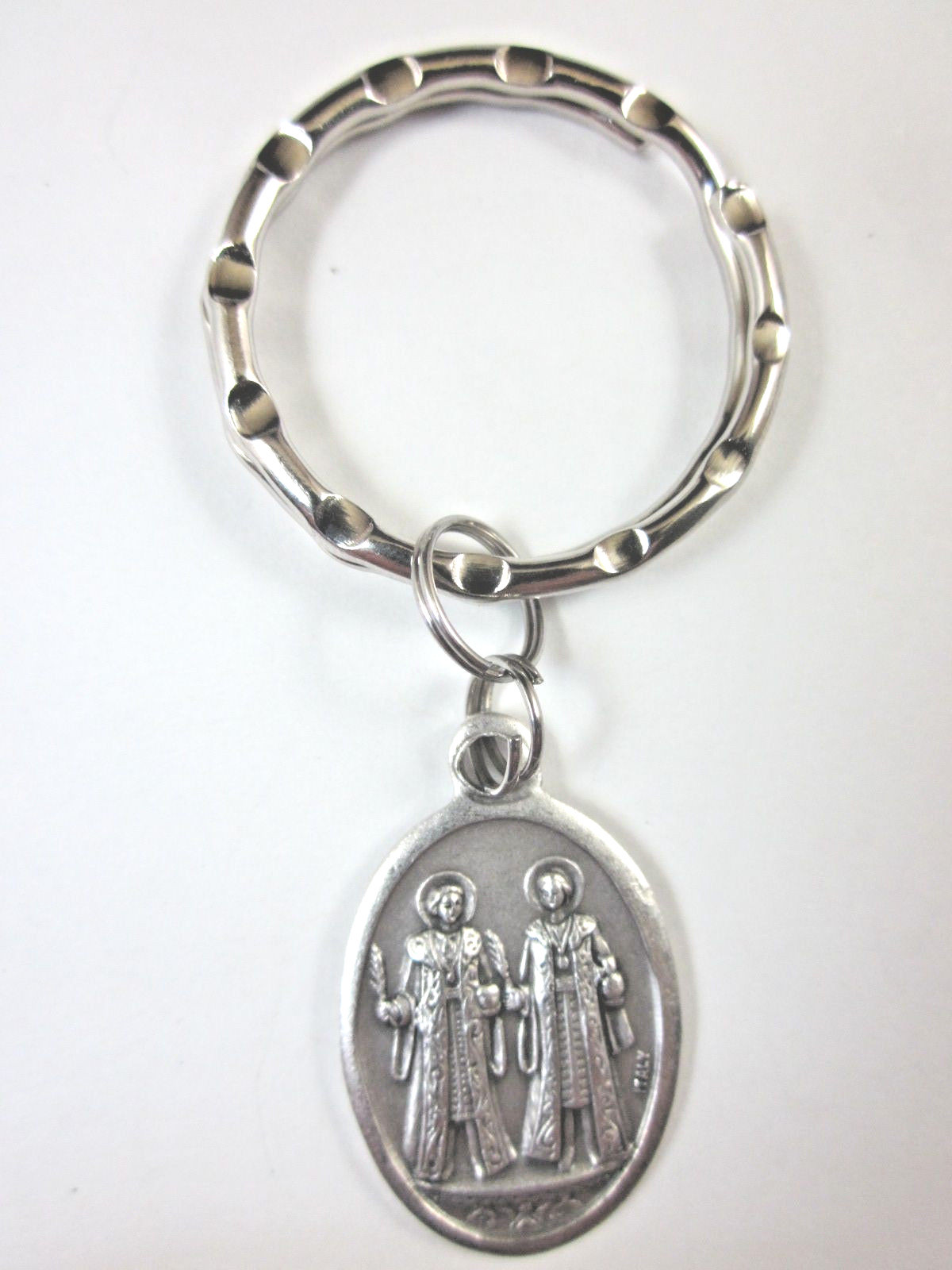 St Cosmas & Damian Medal Italy Key Ring Gift Box & Prayer Card
