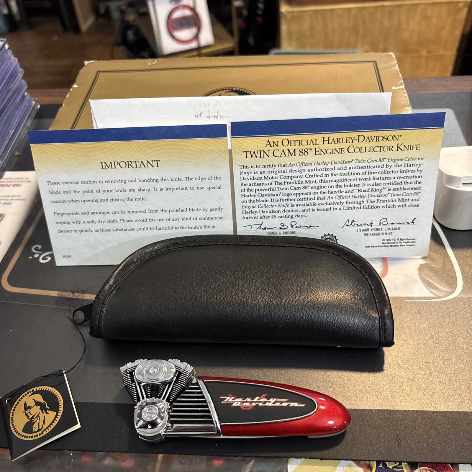 Franklin Mint Harley Davidson Twin Cam 88 Engine Collector Knife With Case Box