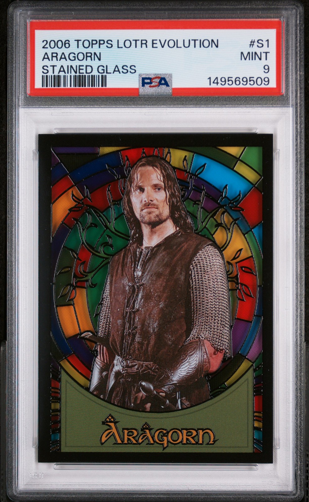 2006 TOPPS LORD OF THE RINGS EVOLUTION STAINED GLASS #S1 ARAGORN PSA 9