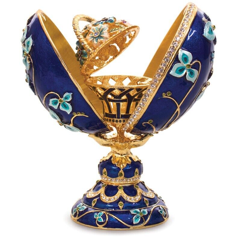Basket of Flowers Blue Faberge Egg Replica Jewelry Box Easter Egg яйцо Фаберже 6