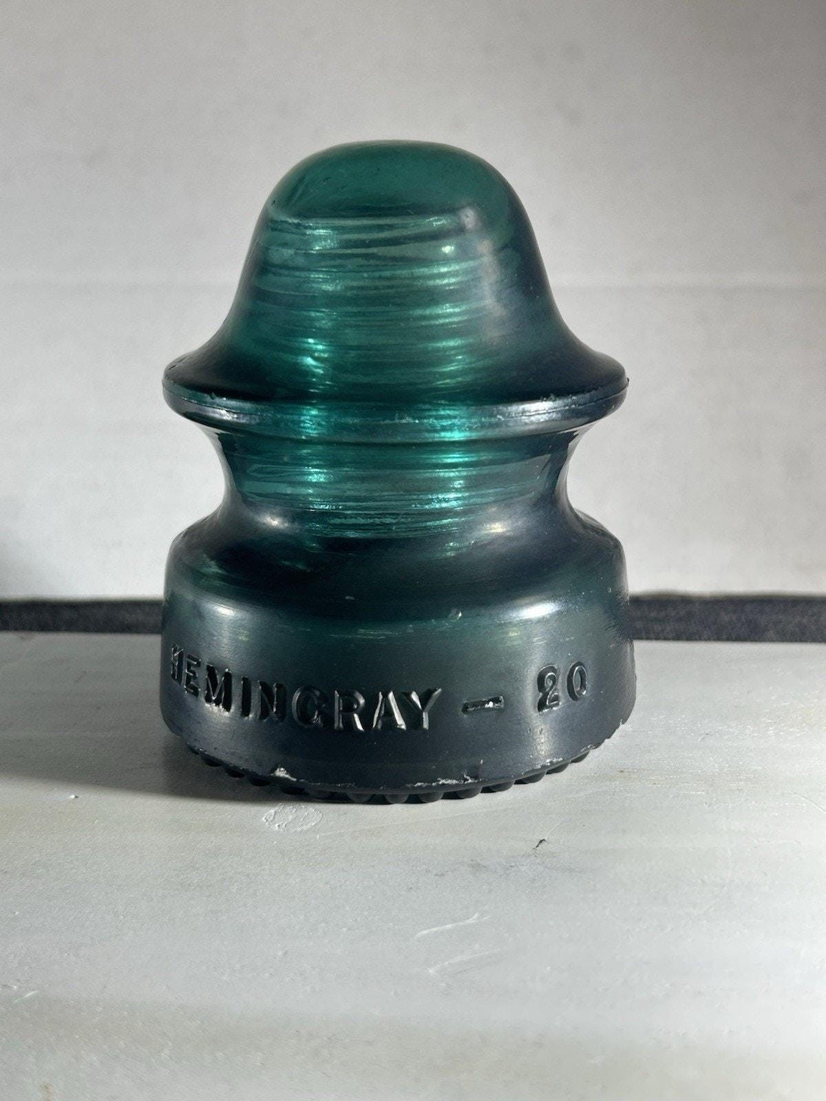 Antique Hemingray No. 20 Deep Green Glass Insulator Bubbles Swirls Telephone