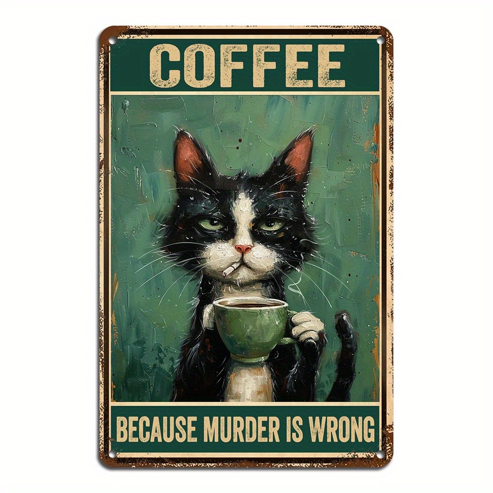 Vintage Cat Coffee Tin Metal Signs - \