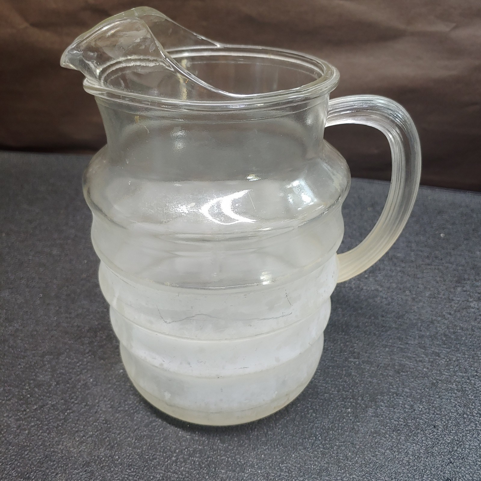 Vintage Pitcher Ribbed Heavy Thick Clear / Frosted Glass Pitcher With Lip
