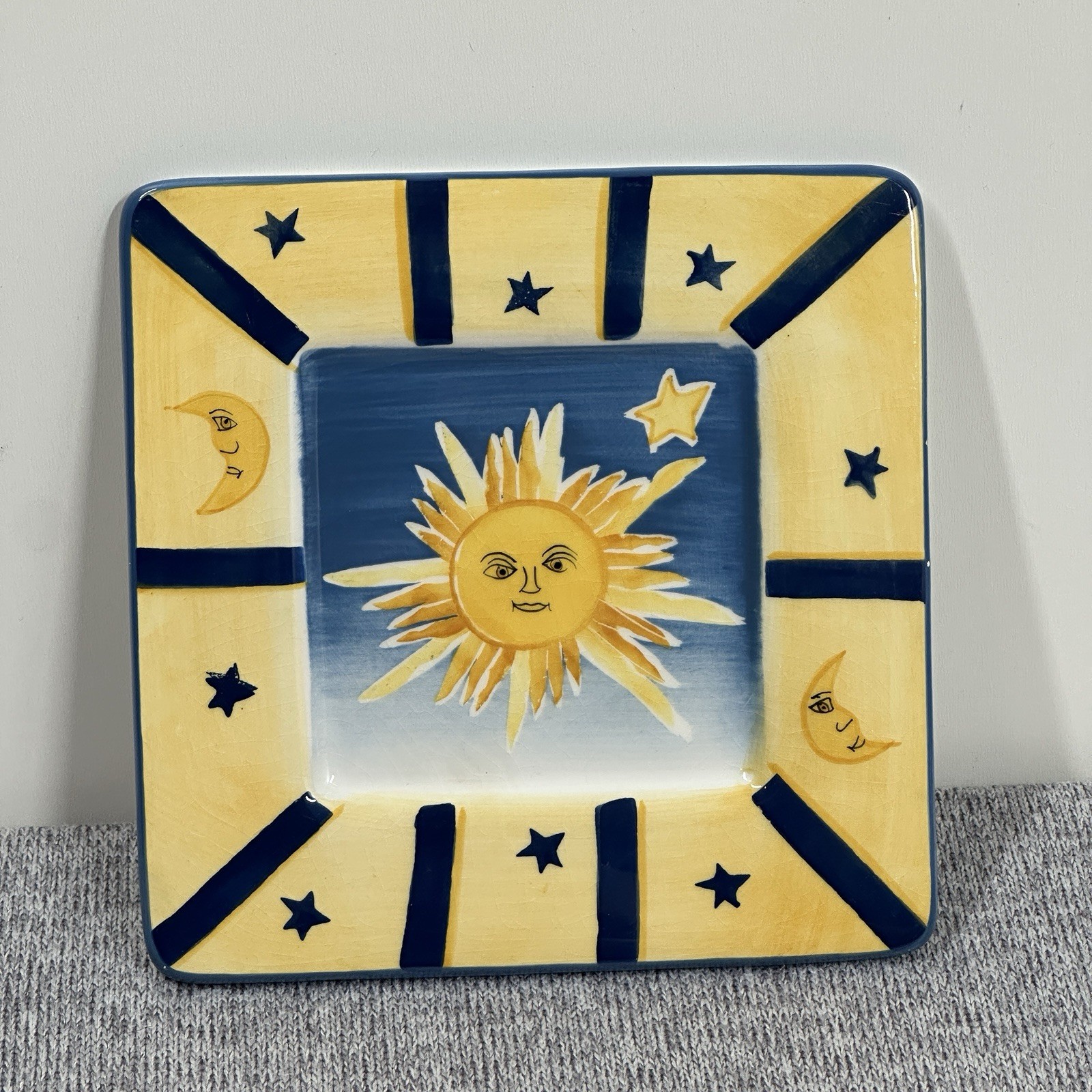 Vintage Hausenware Ceramic Plate Sun Moon Stars Celestial Dish Square 90s Decor