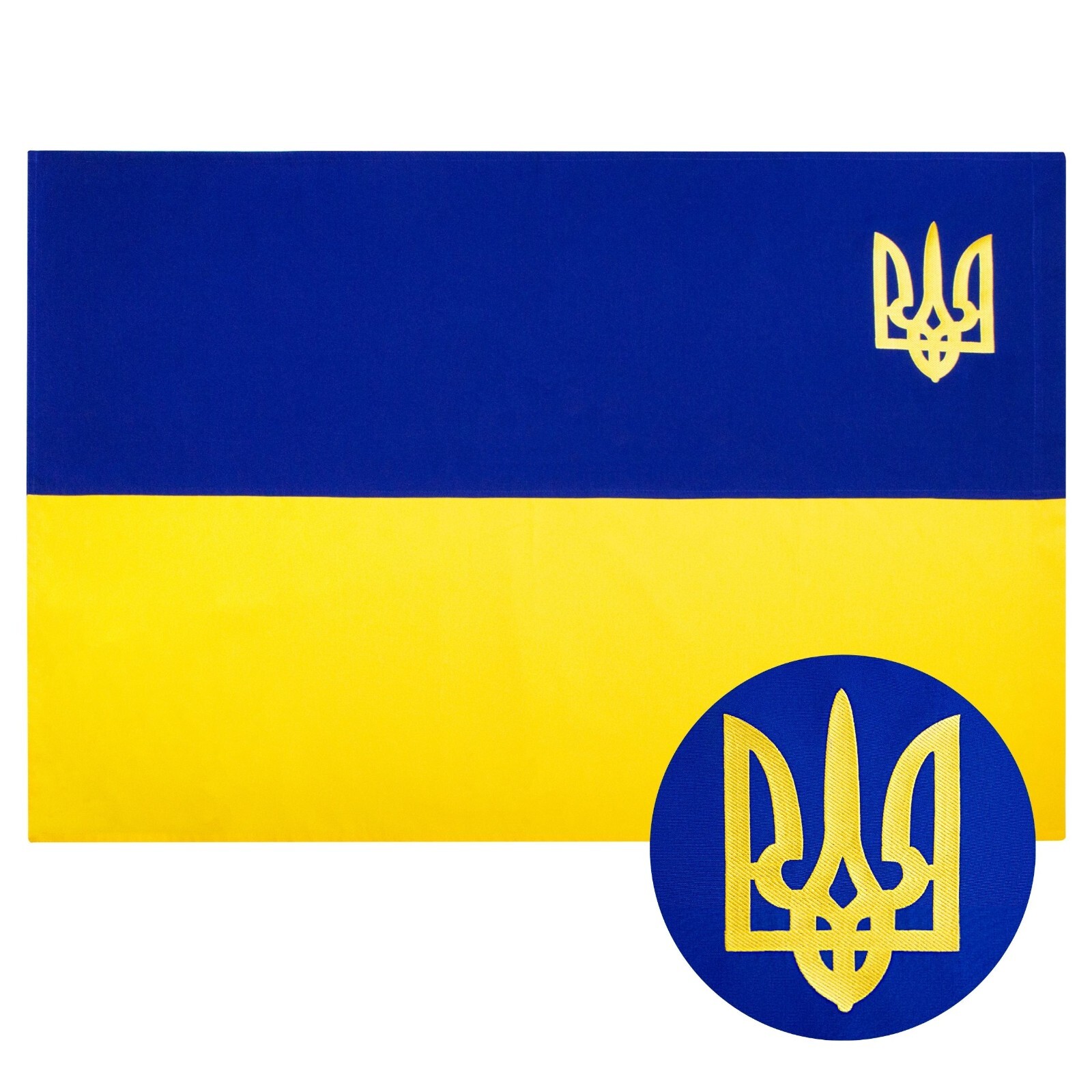 Ukrainian Flag with Embroidered Trident 35x53 inch Symbol of Unity and Freedom
