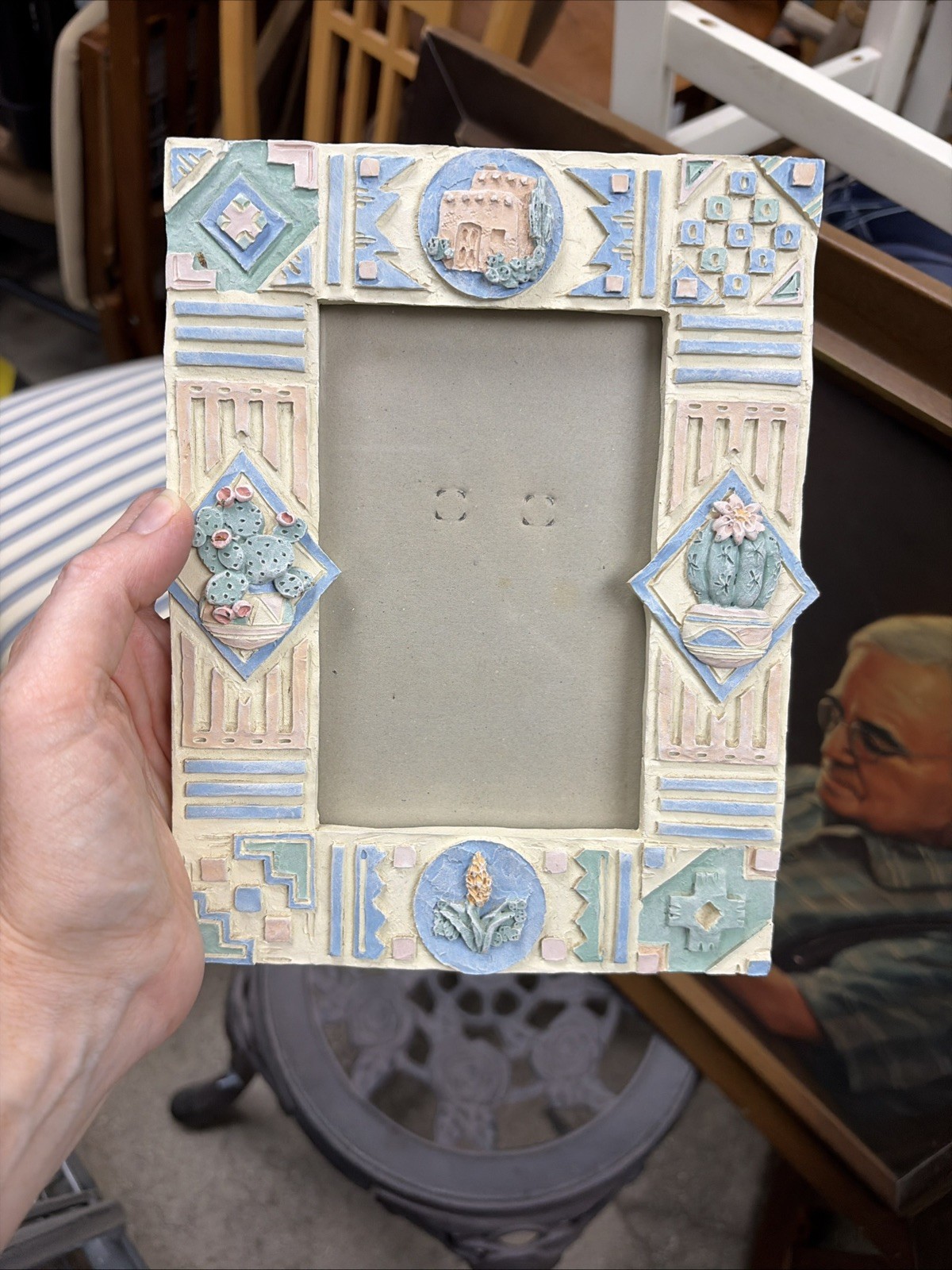 Vtg 1980s Grandmillennial Southwestern Cottage Core 4x6 window/ 6x8 Frame CACTUS Vtg 1980s Grandmillennial Southwestern Cottage Core 4x6 window/ 6x8 Frame CACTUS