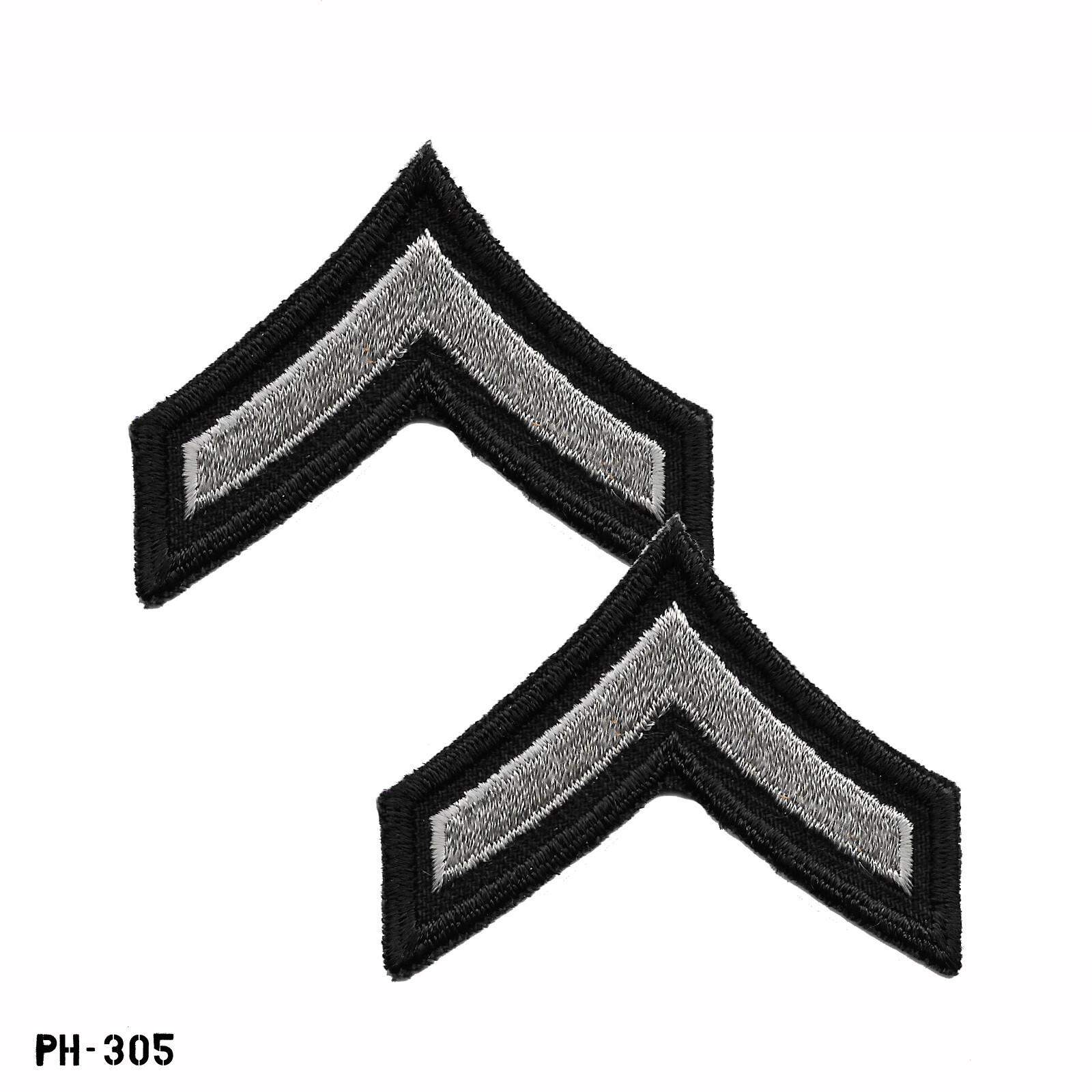 PAIR Private Chevron Rank Patches ~ Black & Grey ~ NOS Gemsco USA PAIR Private Chevron Rank Patches ~ Black & Grey ~ NOS Gemsco USA