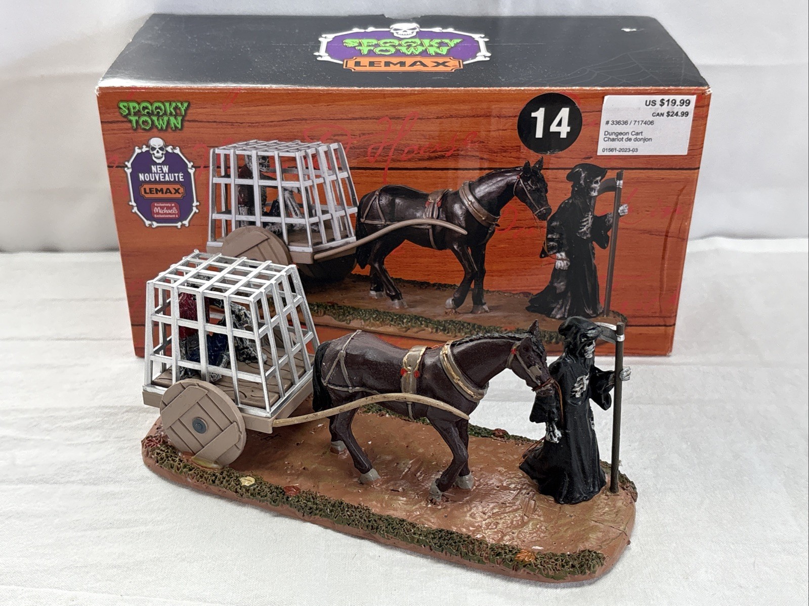 Lemax Spooky Town Dungeon Cart #33636 Grim Reaper Horse Cage