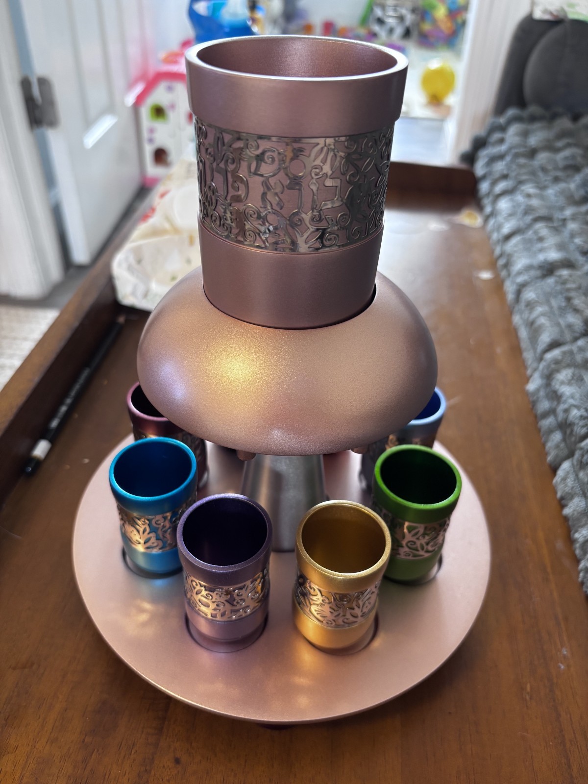 Kiddush Wine Fountain Set with Tray and Cups NIB New Never Used