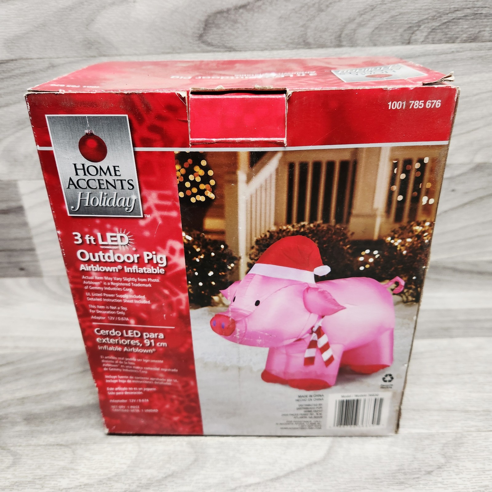 Gemmy Home Accents Holiday Outdoor 3' LED Pig Christmas Santa Hat Inflatable