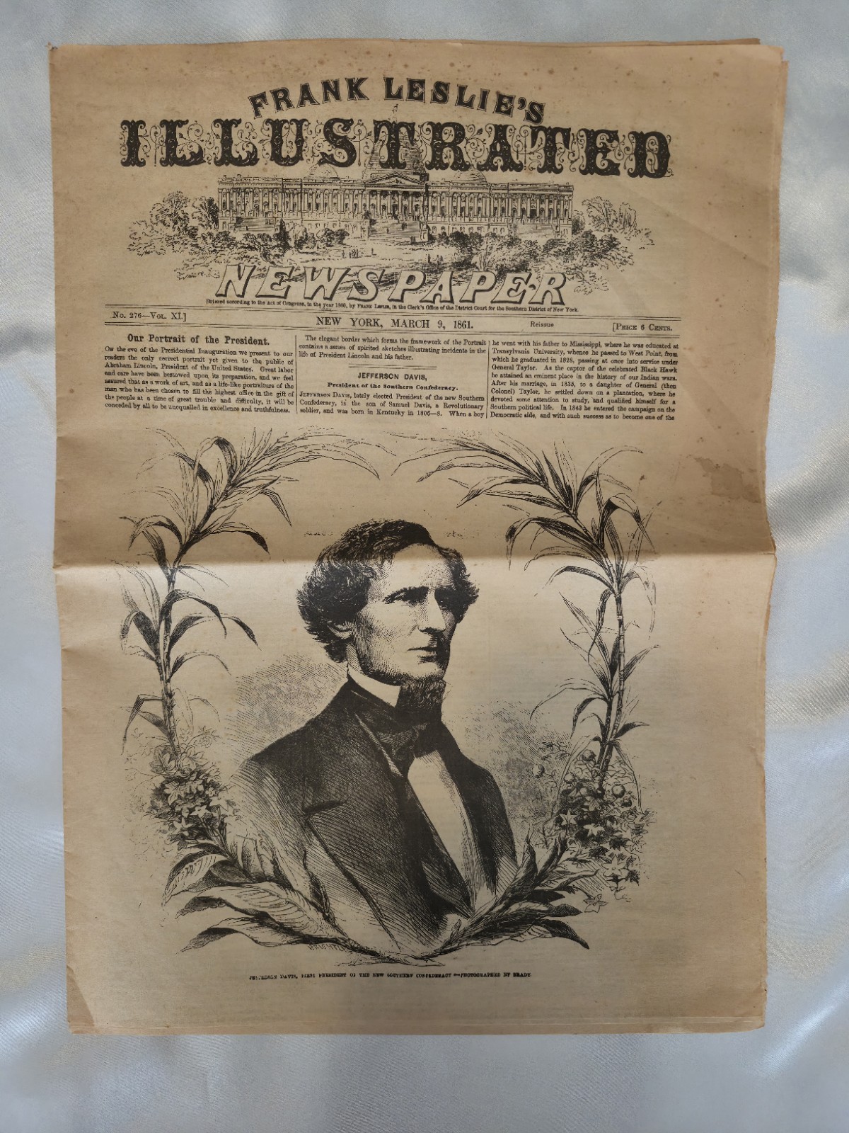 1861 Frank Leslie's Newspaper Complete Jefferson Davis & President-Elect Lincoln