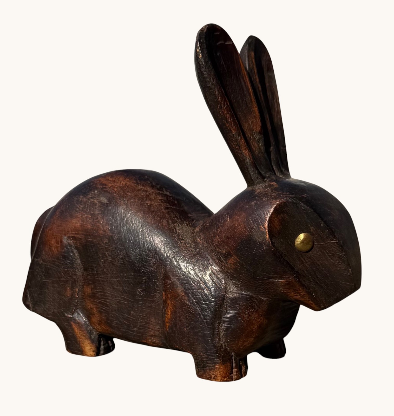 Vintage Hand Carved Wooden Rabbit Brass Eyes India Folk Art Bunny Figure Vintage Hand Carved Wooden Rabbit Brass Eyes India Folk Art Bunny Figure