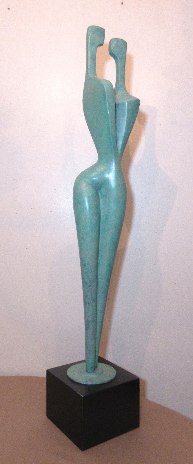 HUGE modern Itzik Benshalom figural nude couple marble patinated bronze statue 