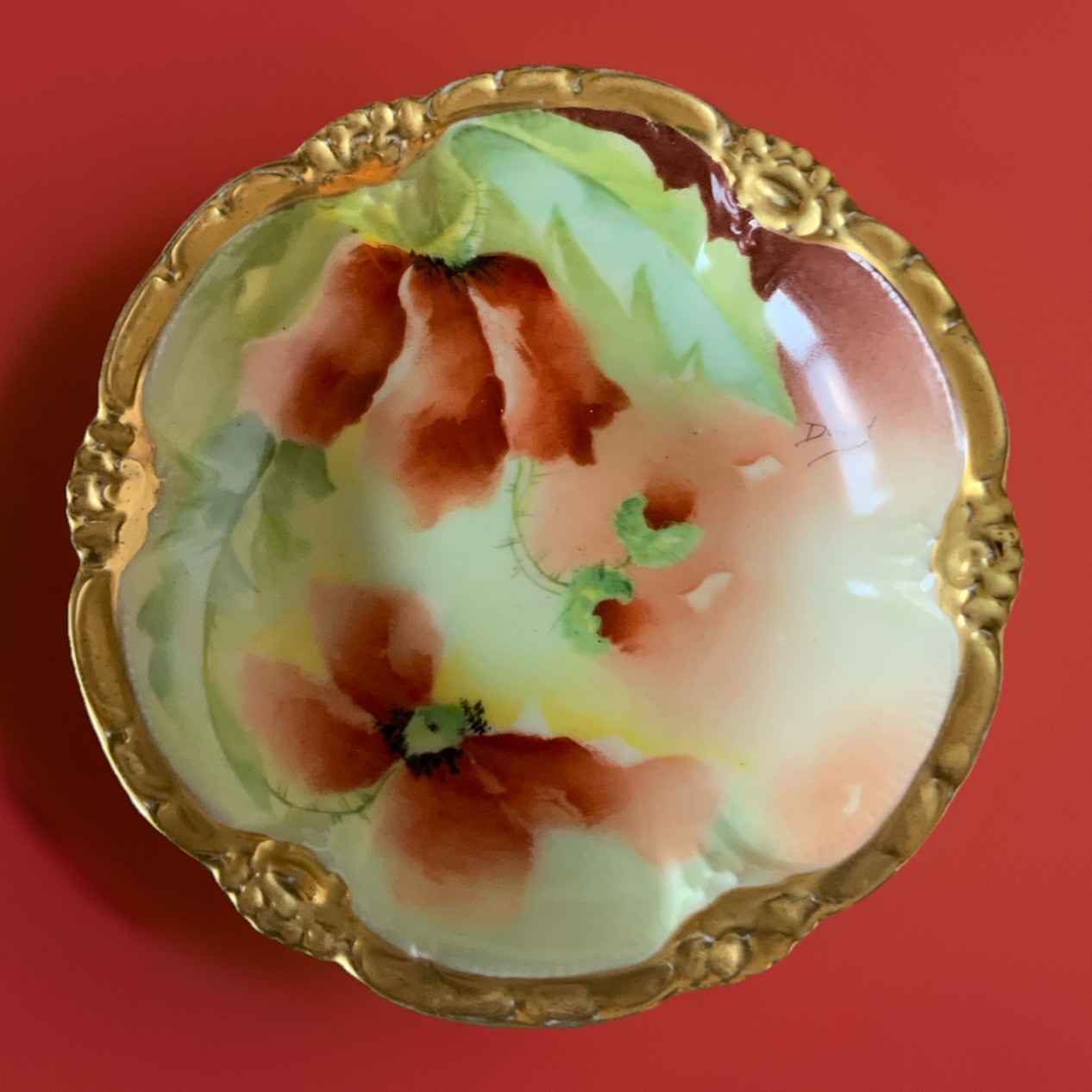Mavaleix Mandavy & Balleroy B MOEM Bowl France Limoges Gilding Poppies Signed Mavaleix Mandavy & Balleroy B MOEM Bowl France Limoges Gilding Poppies Signed