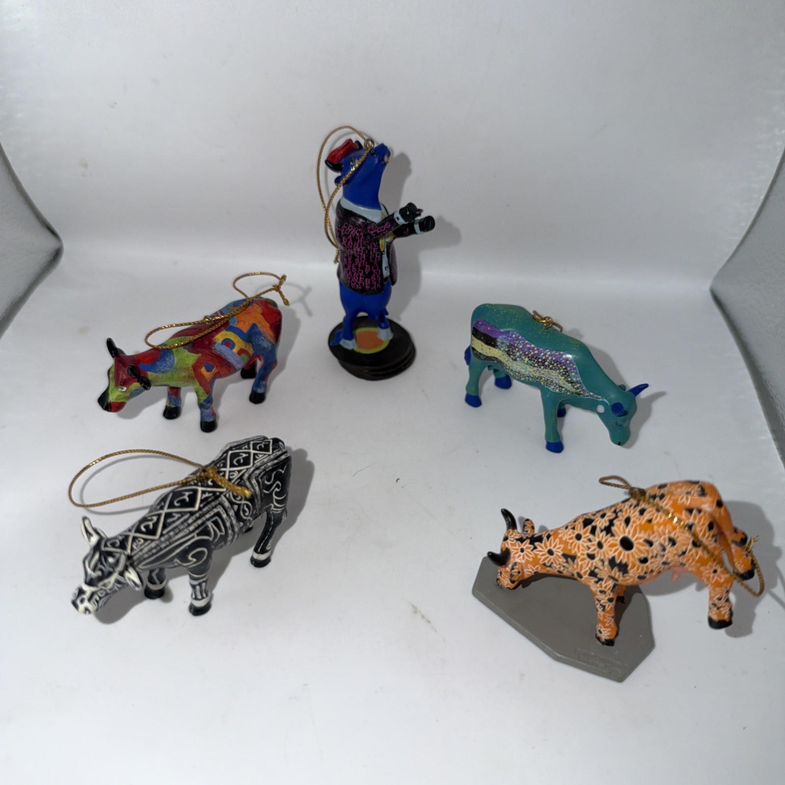 Vintage Cow Parade Lot of 5 Ceramic Cow Ornaments (please Read)