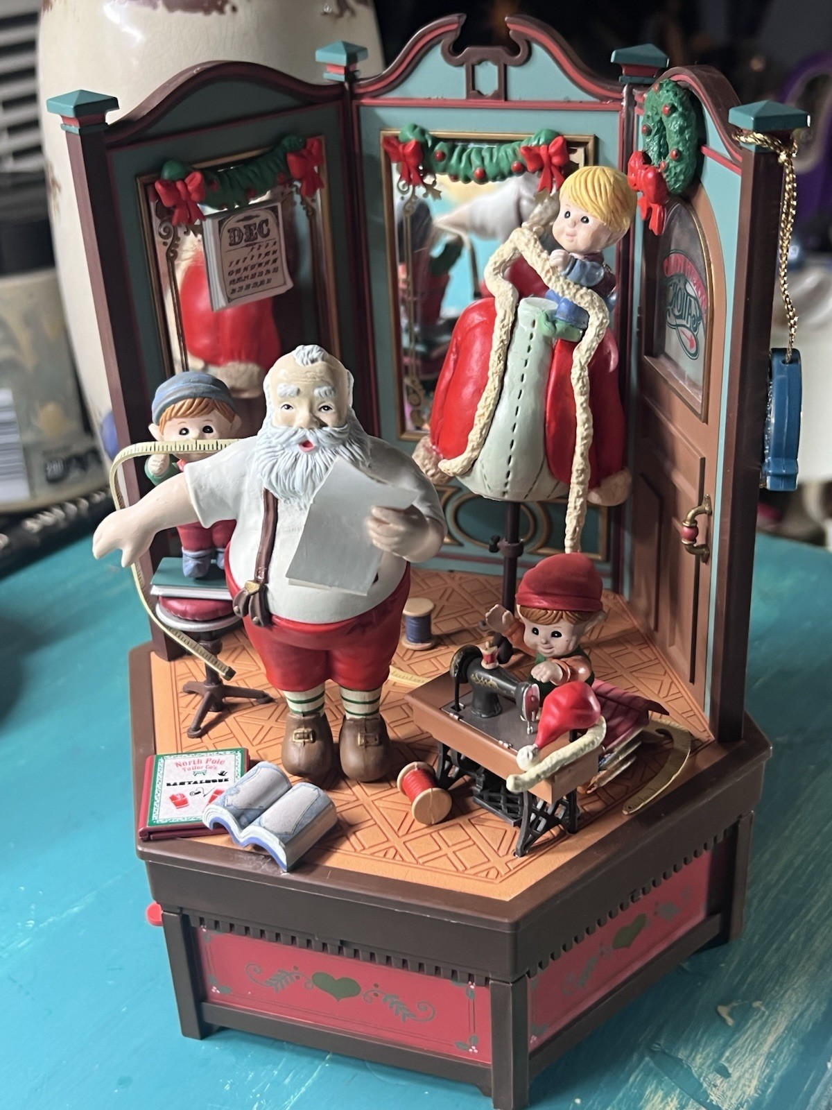 1992 Enesco Tailored For Christmas Antimated Musical Santa Christmas Scene 1992 Enesco Tailored For Christmas Antimated Musical Santa Christmas Scene