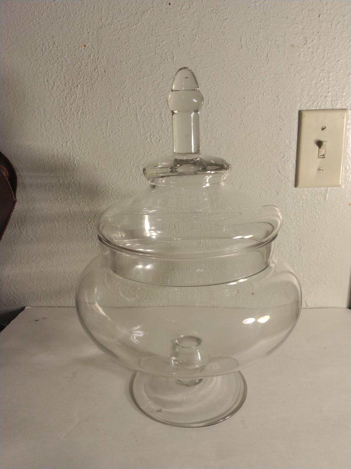 Large Clear Glass Apothecary Jar with Lid, Footed Candy Buffet Canister 15”x9”