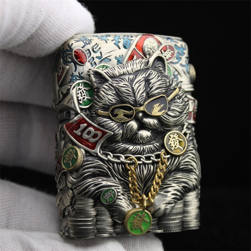 Lucky Cat Heavy Armor Handmade Lighter - Silver & Bronze | Gift | Zippo Lucky Cat Heavy Armor Handmade Lighter - Silver & Bronze | Gift | Zippo
