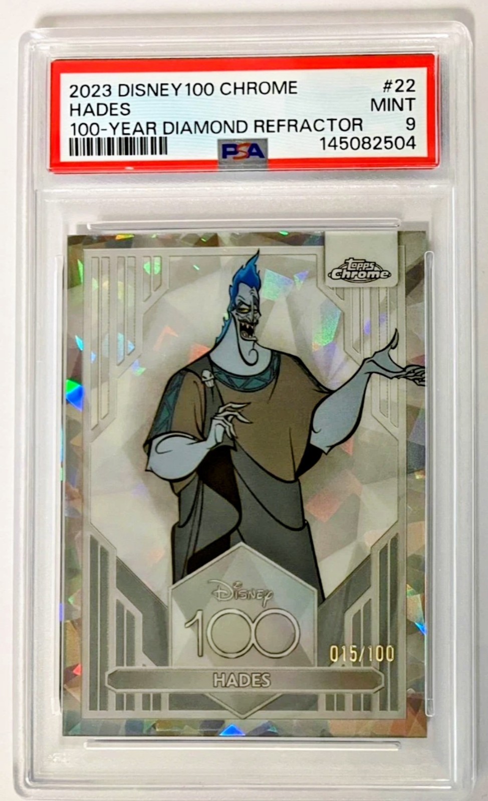 2023 Topps Chrome Disney 100 Hades Hercules Diamond Refractor /100 #22 PSA 9
