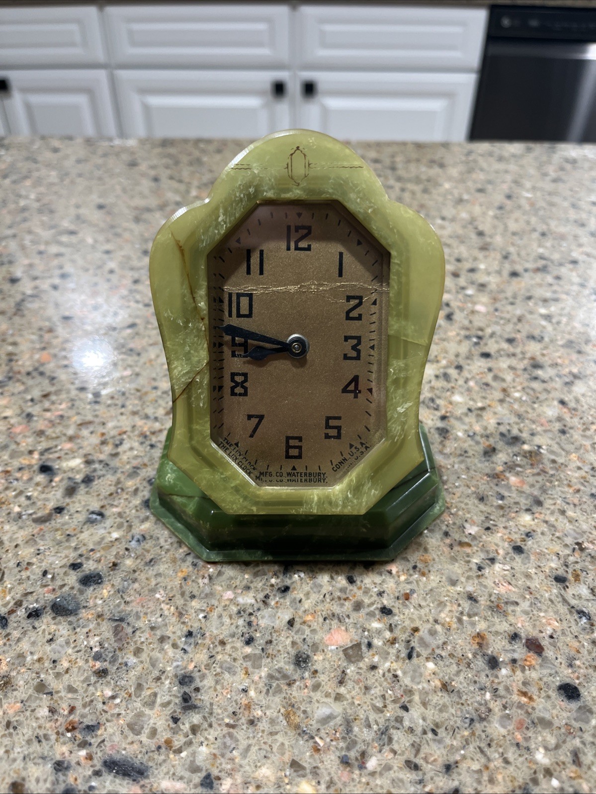 Vtg 1930’s Lux Art Deco Swivel Desk Clock Green Onyx Celluloid Working USA