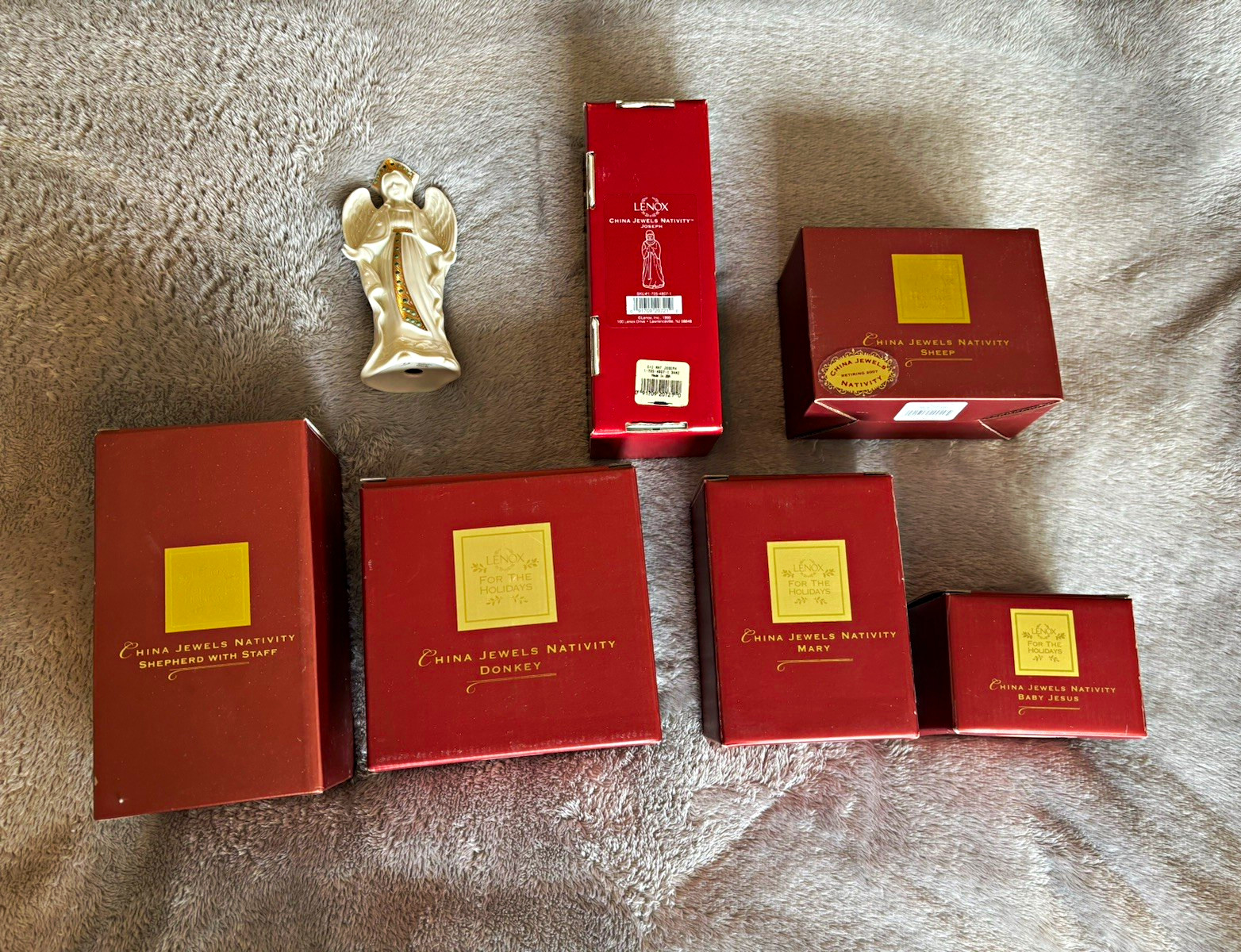 Lenox China Jewels Nativity Lot of 7 BOXES Standing Shepherd and Open Angel EUC