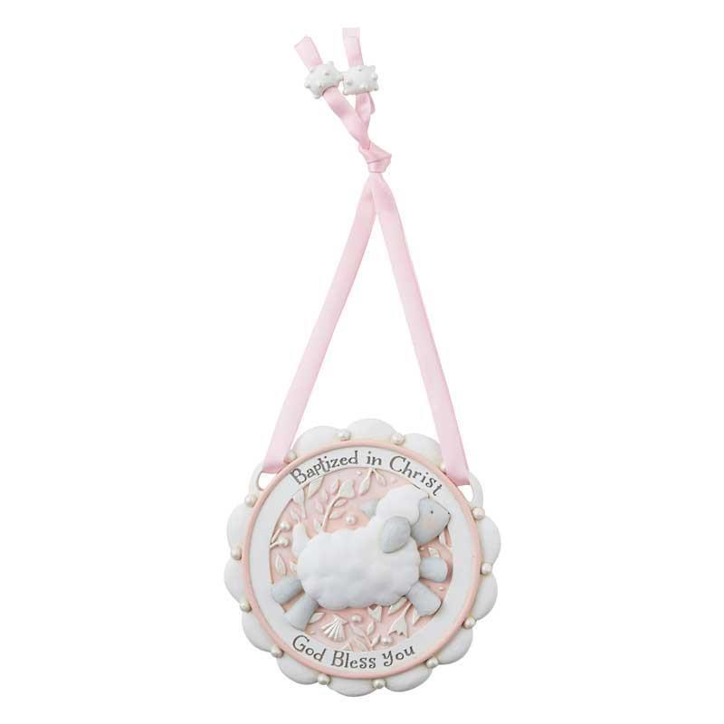 Baptized in Christ Crib Medal Pink Lot of 3 Size 3.5 in Dia x 0.5 in D